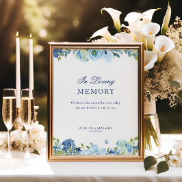 Dusty Blue Floral in Love Memory Wedding Sign Poster