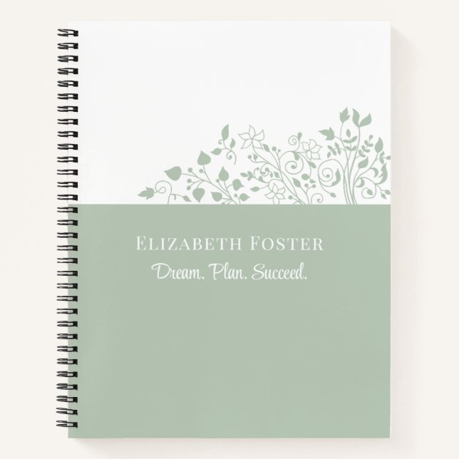 Dusty Blue Floral individuell anpassbar Notizbuch (Vorderseite)