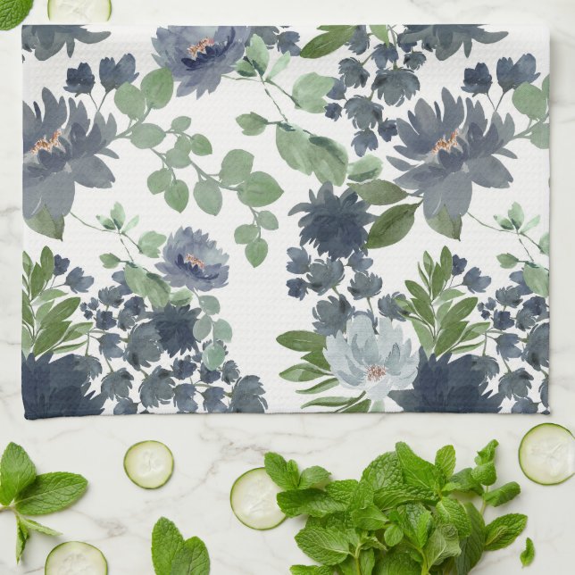 Dusty blue floral Kitchtuch Geschirrtuch (Gefaltet)
