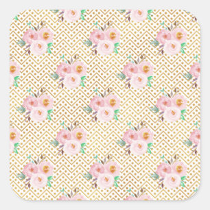 Dusty Blue Floral Krawatte Quadratischer Aufkleber