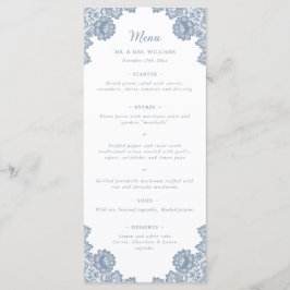 Dusty Blue Floral Lace Wedding Menu Menükarte