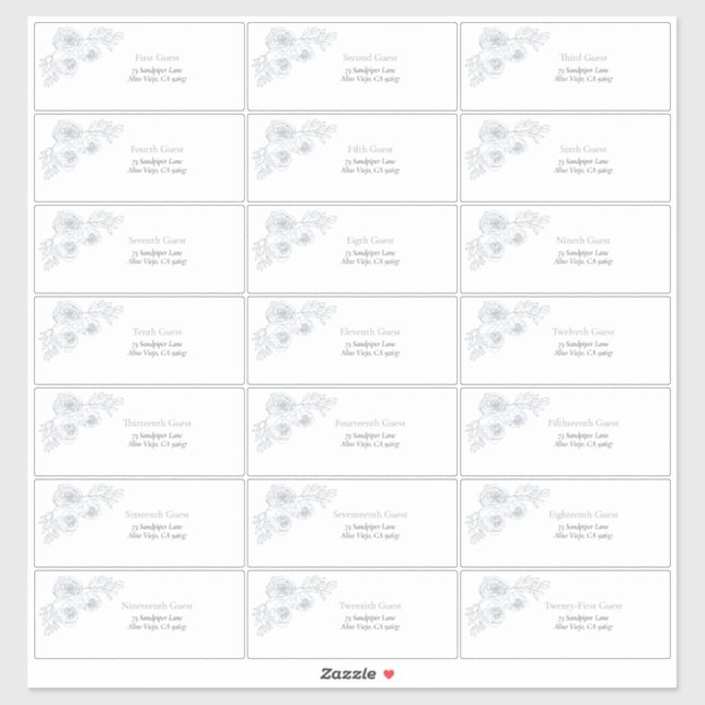 Dusty Blue Floral Line Art Guest Address Sticker (Blatt)