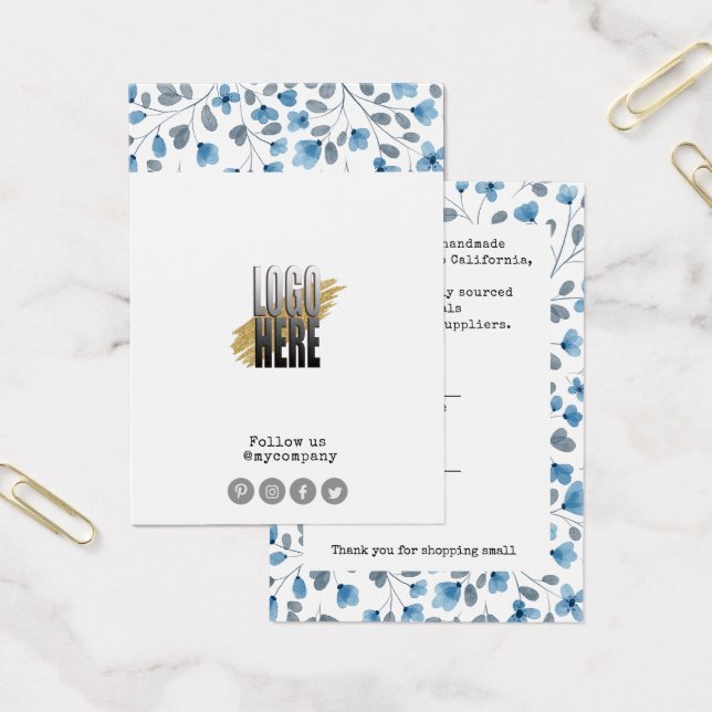 Dusty Blue Floral Logo Bekleidungspreis Markierung (Büro)