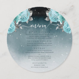 Dusty Blue Floral Luxury Wedding Menükarte
