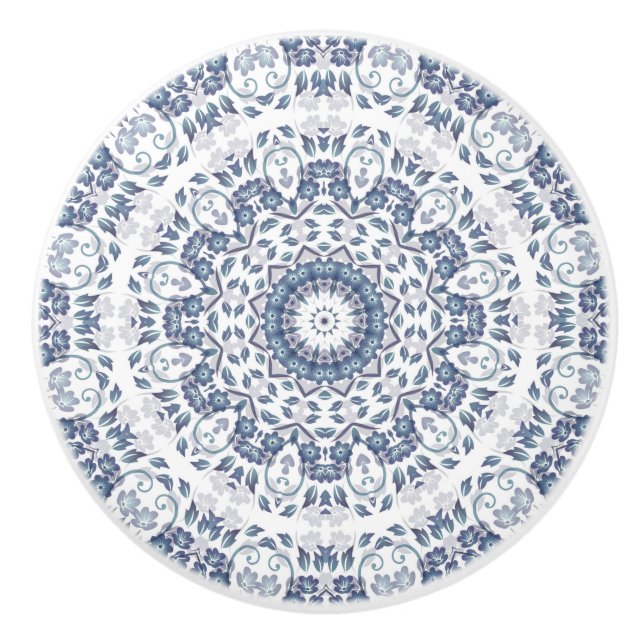 Dusty Blue Floral Mandala Keramikknauf (Vorderseite)