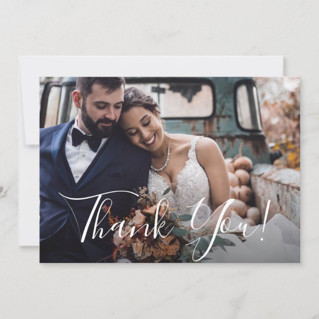 Dusty Blue Floral Mariage Photo Merci (Devant)