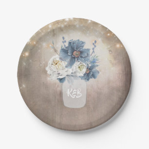 Dusty Blue Floral Mason Jar Initials Rustikales Ho Pappteller