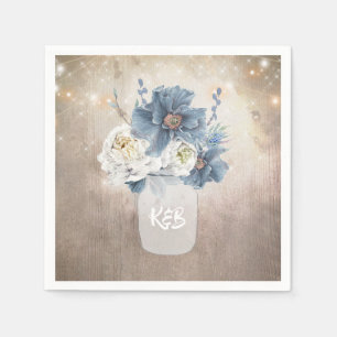 Dusty Blue Floral Mason Jar Rustikales Land Serviette