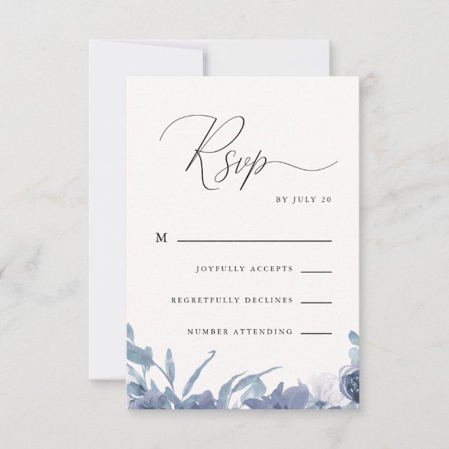 Dusty Blue Floral mit Calligrafy UAwg RSVP Karte (Vorderseite)