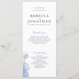 Dusty Blue Floral Moderne Mariage Carte programme
