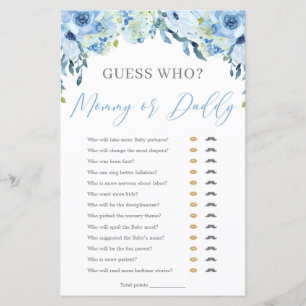 Dusty Blue Floral Mommy oder Daddy Baby Shower Gam