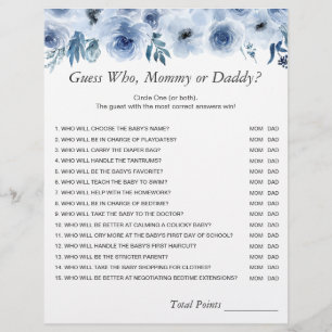 Dusty Blue Floral Mommy oder Daddy Baby Shower Gam Flyer