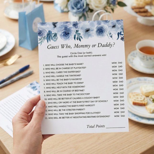 Dusty Blue Floral Mommy oder Daddy Baby Shower Gam Flyer (Von Creator hochgeladen)