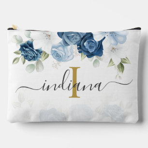 Dusty Blue Floral Monogram Script Watercolor Zubehörtasche