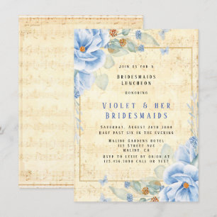 Dusty Blue Floral Musical Bridesmaids Luncheon Einladung