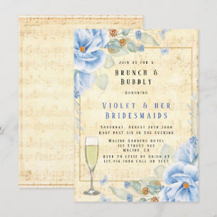 Dusty Blue Floral Musical Brunch & Bubbly Einladung