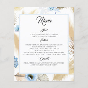 Dusty Blue Floral Pampas Grass Wedding Menu Flyer