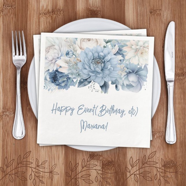 Dusty Blue Floral Party Napkins Serviette (Von Creator hochgeladen)