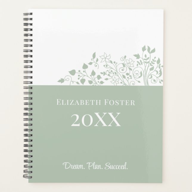 Dusty Blue Floral Planificateur personnalisable (Devant)