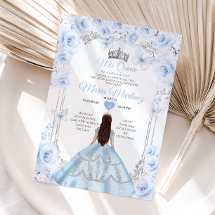 Dusty Blue Floral Prinzessin Mis Quince 15 Anos Einladung