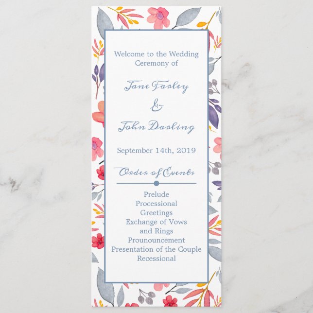 Dusty Blue Floral Program Programm (Vorderseite)