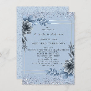 Dusty Blue Floral programme de mariage en argent