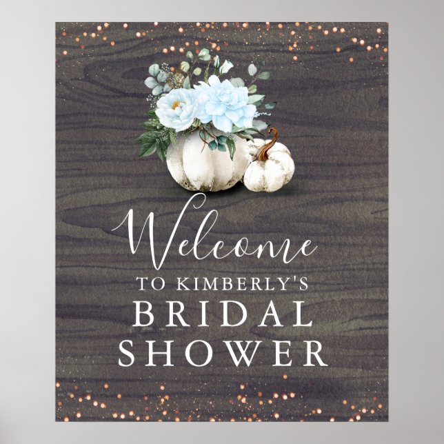 Dusty Blue Floral Pumpkins Brautparty Willkommen Poster (Vorne)
