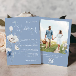 Dusty Blue Floral QR Code UAWG Hochzeit Einladung