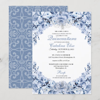 Dusty Blue Floral Quinceanera Geburtstag Einladung