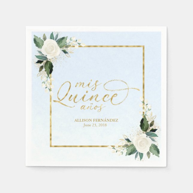 Dusty Blue Floral Quinceanera Serviette (Vorderseite)