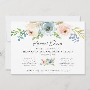 Dusty Blue Floral Rehearer Dîner Invitation