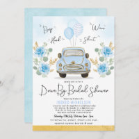 Dusty Blue Floral Retro Auto mit Brautparty
