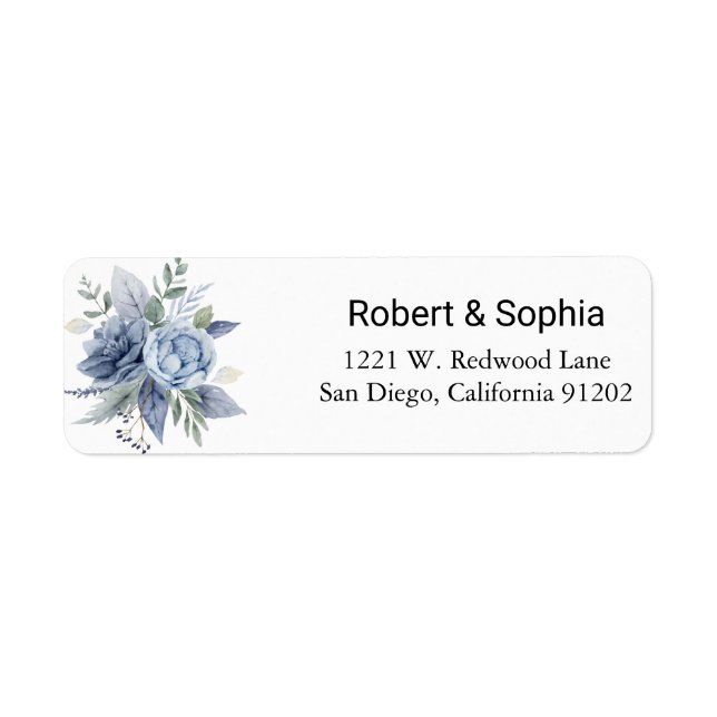 Dusty Blue Floral Return Address Label (Vorne)