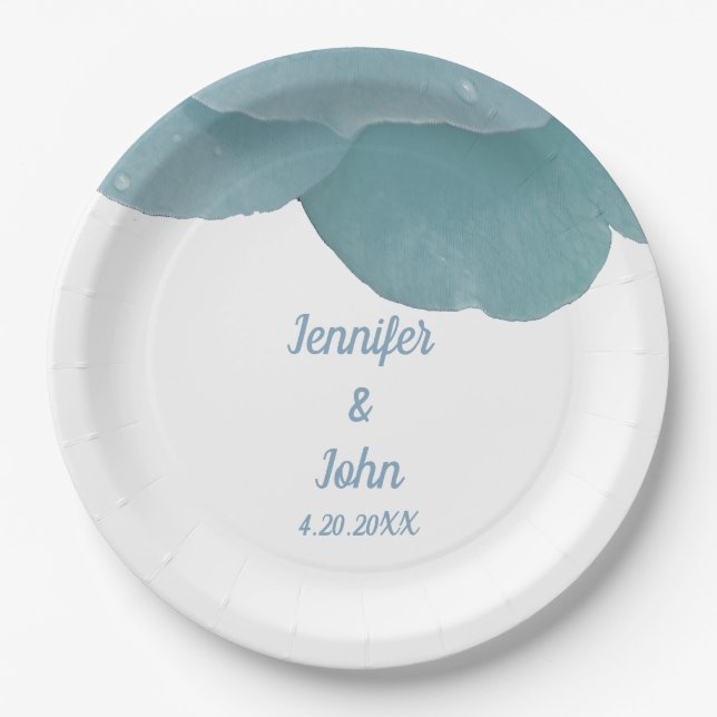 Dusty Blue Floral Rose Elegante Trendy Wedding Pappteller (Vorderseite)