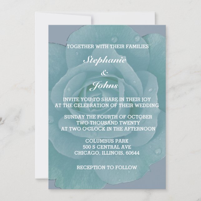Dusty Blue Floral Rose Paradies für Kletterhexen: Einladung (Vorderseite)