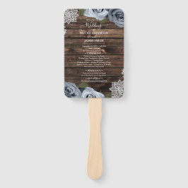 Dusty Blue Floral Rose Rustic Wood Lace Wedding Fächer