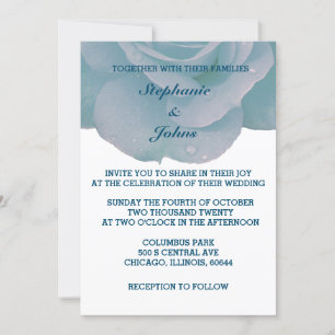 Dusty Blue Floral Rose Weiß Coole Elegante Hochzei Einladung