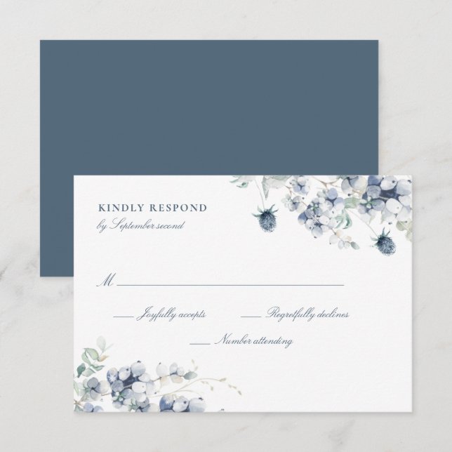 Dusty Blue Floral RSVP Card (Vorne/Hinten)