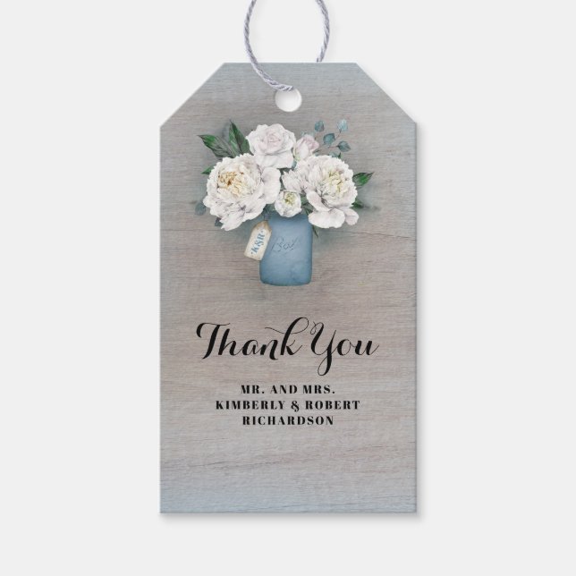 Dusty Blue Floral Rustic Country Wedding Geschenkanhänger (Vorderseite)