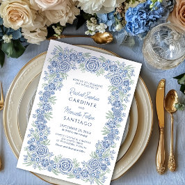 Dusty Blue Floral Rustic Wedding Einladung