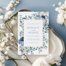 Dusty Blue Floral Save the Date Boho Save the Date