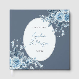 Dusty Blue Floral Script Elegant Wedding  Gästebuch