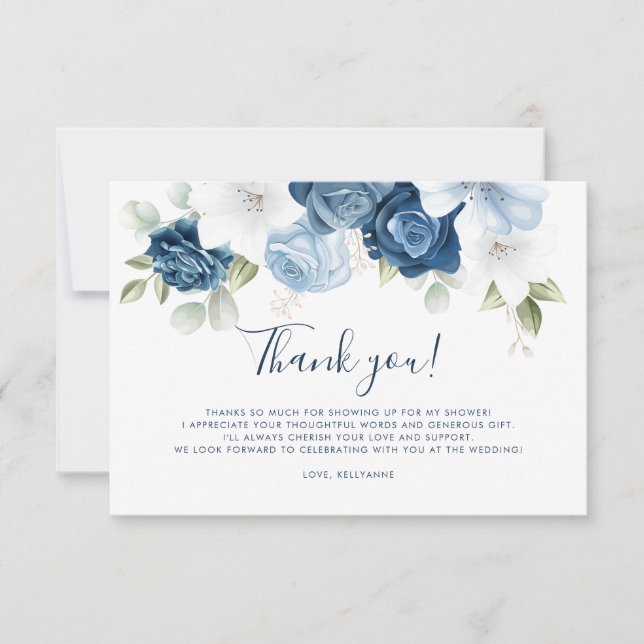 Dusty Blue Floral Script handschrift Letter Weddin Dankeskarte (Vorderseite)