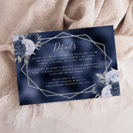 Dusty Blue Floral Silver Navy Foil Hochzeitsdetail Begleitkarte