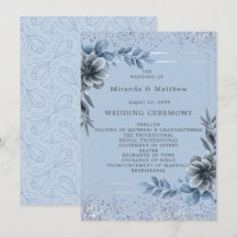 Dusty Blue Floral Silver Wedding Program
