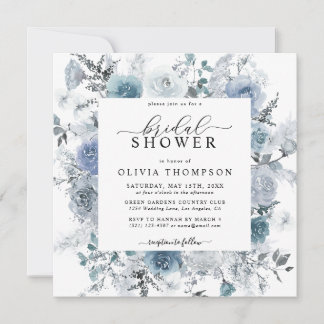 Dusty Blue Floral Slate Pastel Boho Brautparty Einladung