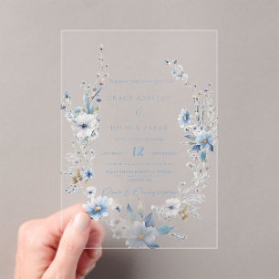 Dusty Blue Floral Spring grüne Hochzeit Acryleinladungen