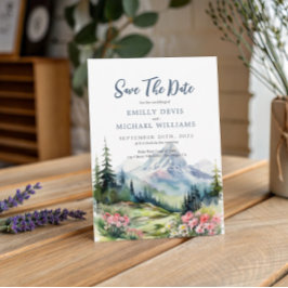 Dusty Blue Floral Spring Mountains Hochzeit Save The Date