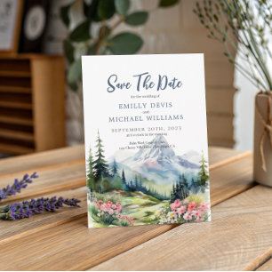 Dusty Blue Floral Spring Mountains Hochzeit Save The Date