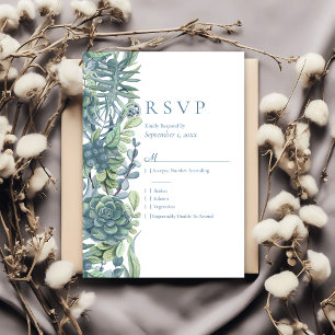 Dusty Blue Floral Succulents RSVP Mariage